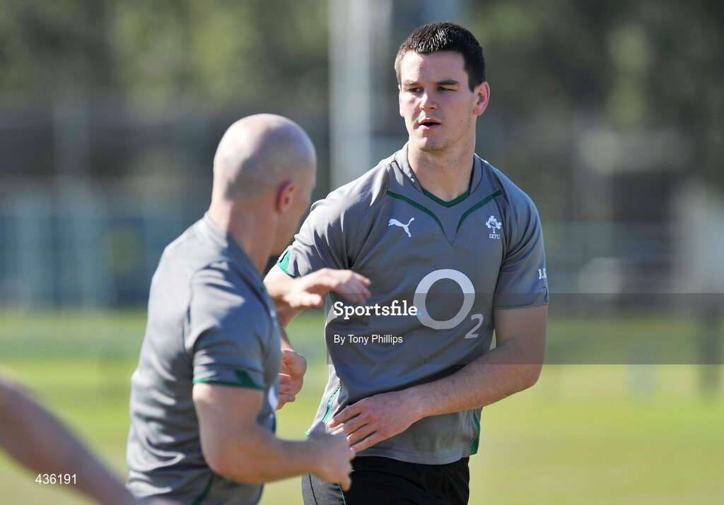 21 June 2010; Ireland's Jonathan Sexton and Peter Stringer during squad training ahead of their game against Australia on Saturday 26 June. Ireland Rugby Squad Training, Anglican Grammar School, Brisbane, Australia. Picture credit: Tony Phillips / SPORTSFILE