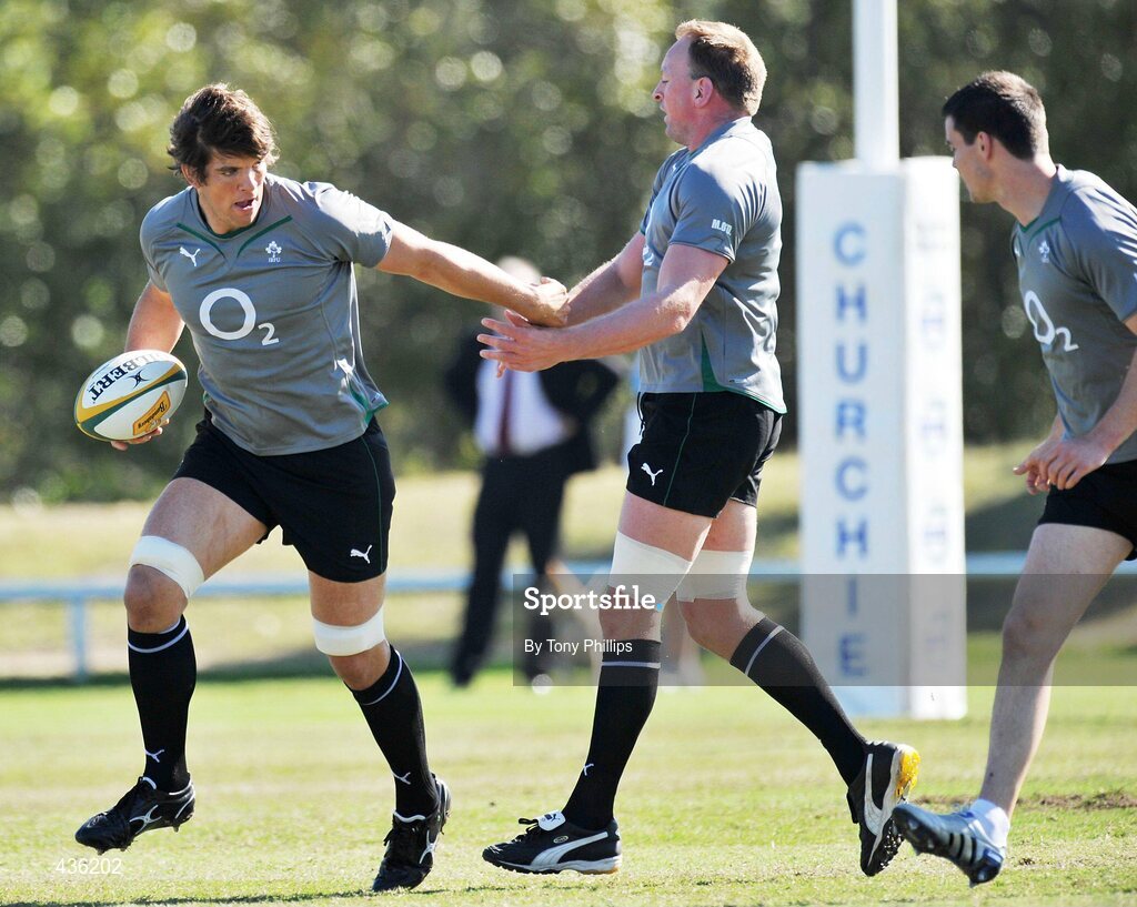 21 June 2010; Ireland's Donncha O'Callaghan and Mick O'Driscoll during squad training ahead of their game against Australia on Saturday 26 June. Ireland Rugby Squad Training, Anglican Grammar School, Brisbane, Australia. Picture credit: Tony Phillips / SPORTSFILE