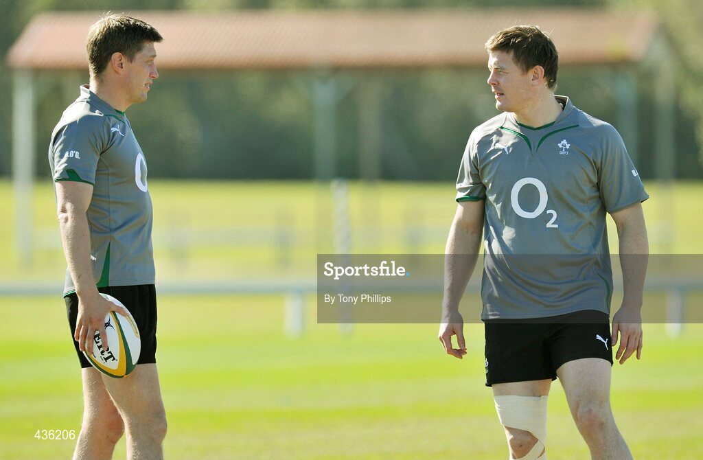 21 June 2010; Ireland's Ronan O'Gara and Brian O'Driscoll during squad training ahead of their game against Australia on Saturday 26 June. Ireland Rugby Squad Training, Anglican Grammar School, Brisbane, Australia. Picture credit: Tony Phillips / SPORTSFILE