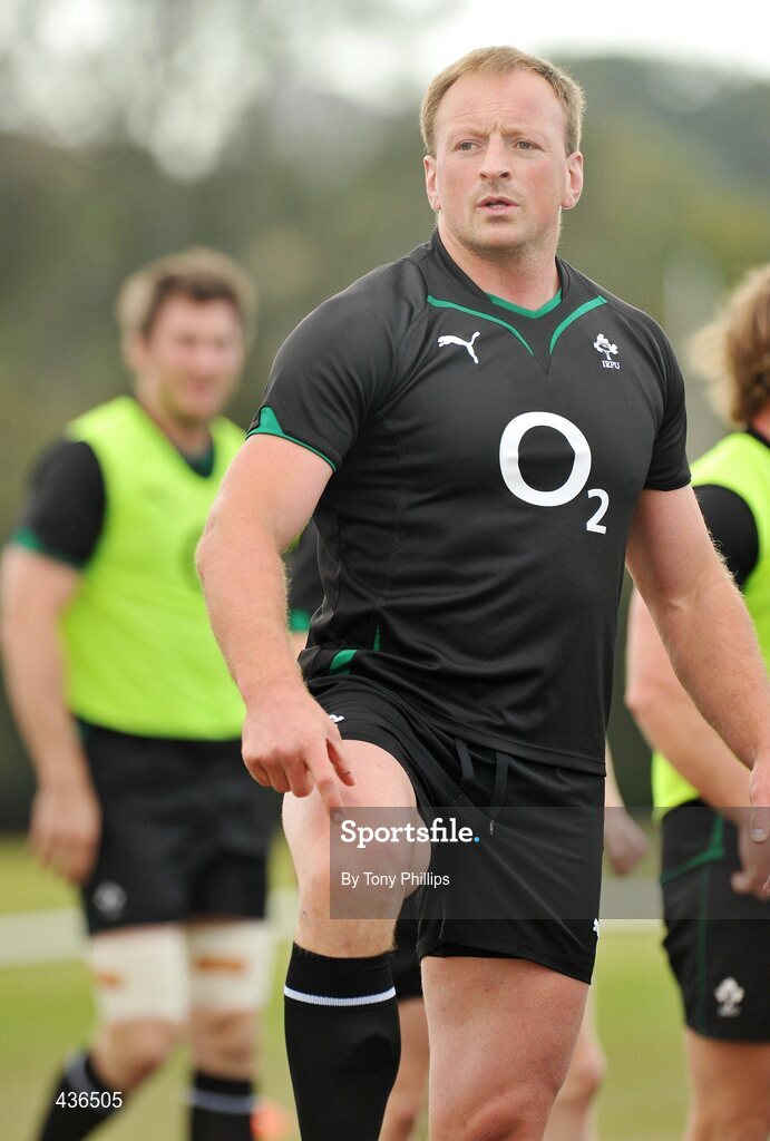 22 June 2010; Ireland's Mick O'Driscoll points to his knee  during squad training ahead of their game against Australia on Saturday 26 June. Ireland Rugby Squad Training, Anglican Grammar School, Brisbane, Australia. Picture credit: Tony Phillips / SPORTSFILE