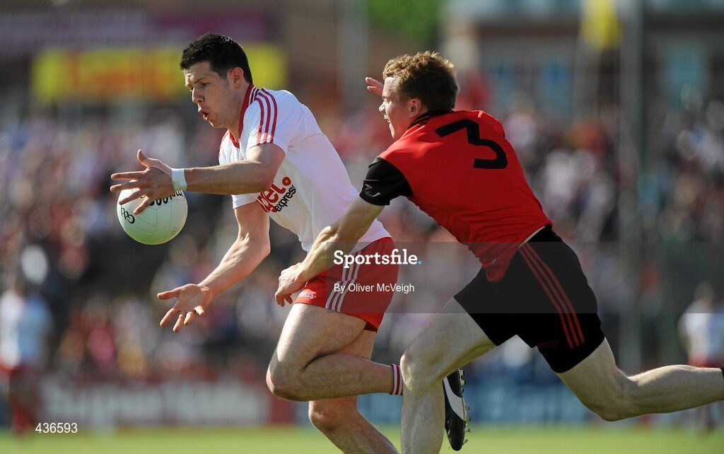 19 June 2010; Sean Cavanagh, Tyrone, in action against Brendan McArdle, Down. Ulster GAA Football Senior Championship Semi-Final, Casement Park, Belfast, Co. Antrim. Picture credit: Oliver McVeigh / SPORTSFILE