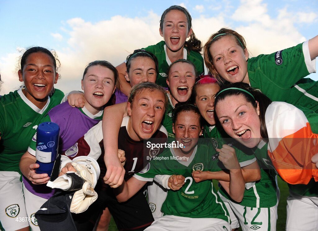22 June 2010; Republic of Ireland players celebrate their side's victory. UEFA Women's Under 17 Championship Finals - Semi-Final, Republic of Ireland v Germany, Colovray Sports Centre, Nyon, Switzerland. Picture credit: Stephen McCarthy / SPORTSFILE