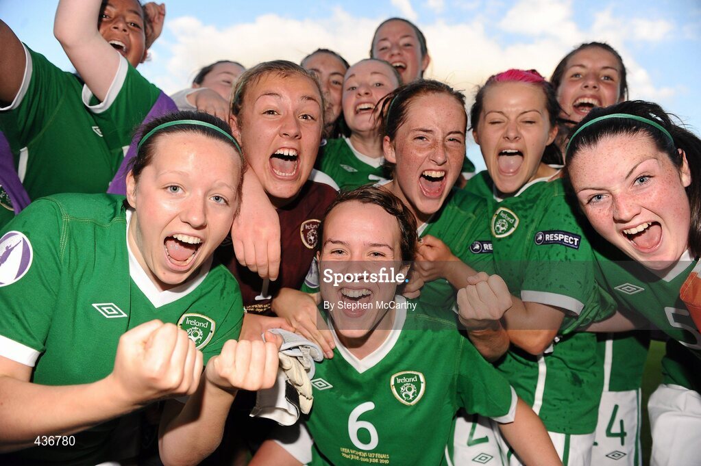 22 June 2010; Republic of Ireland players celebrate their side's victory. UEFA Women's Under 17 Championship Finals - Semi-Final, Republic of Ireland v Germany, Colovray Sports Centre, Nyon, Switzerland. Picture credit: Stephen McCarthy / SPORTSFILE