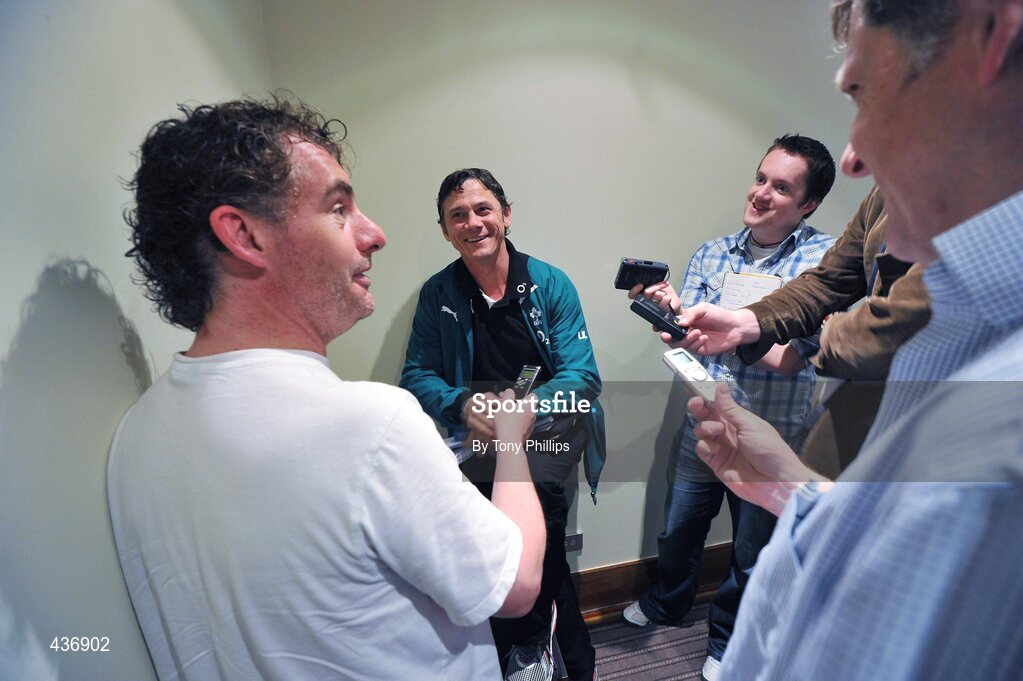 24 June 2010; Ireland defence coach Les Kiss speaking during a press conference ahead of their game against Australia on Saturday 26 June. Ireland rugby squad press conference, Hilton Hotel, Brisbane, Australia. Picture credit: Tony Phillips / SPORTSFILE