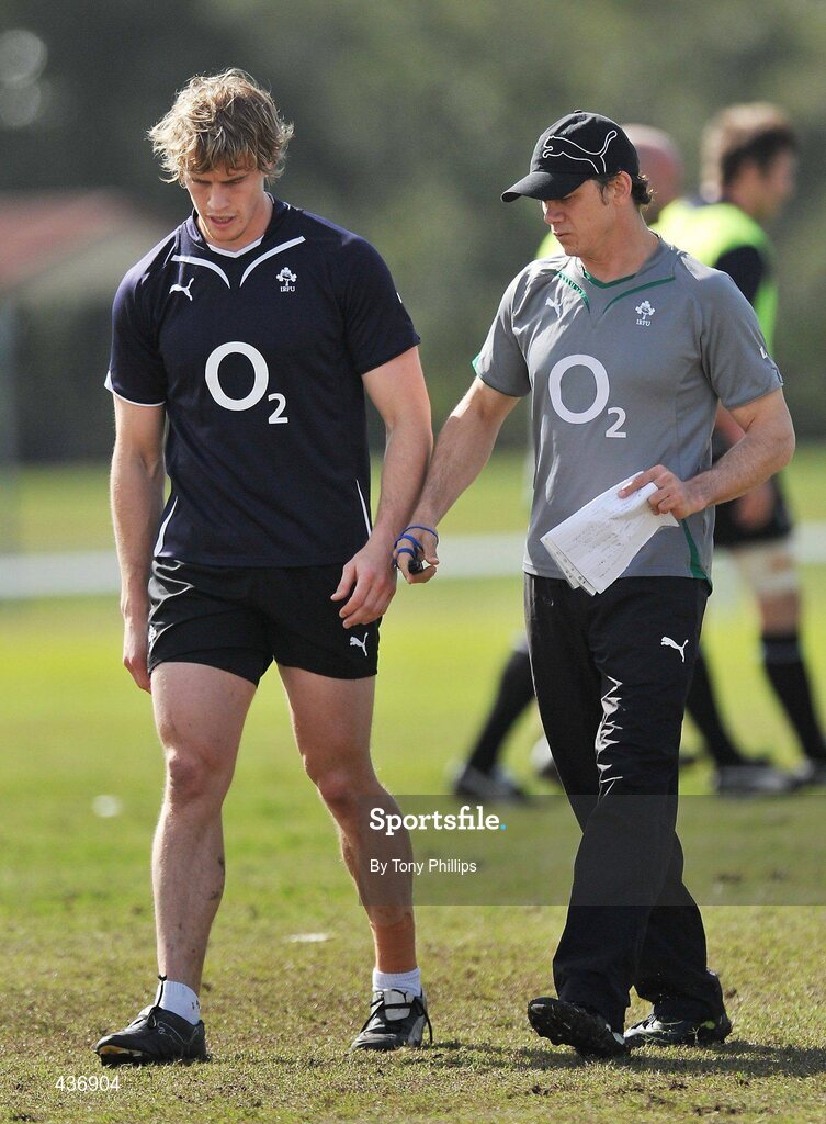 24 June 2010; Ireland's Andrew Trimble and Les Kiss during squad training ahead of their game against Australia on Saturday 26 June. Ireland Rugby Squad Training, Anglican Grammar School, Brisbane, Australia. Picture credit: Tony Phillips / SPORTSFILE