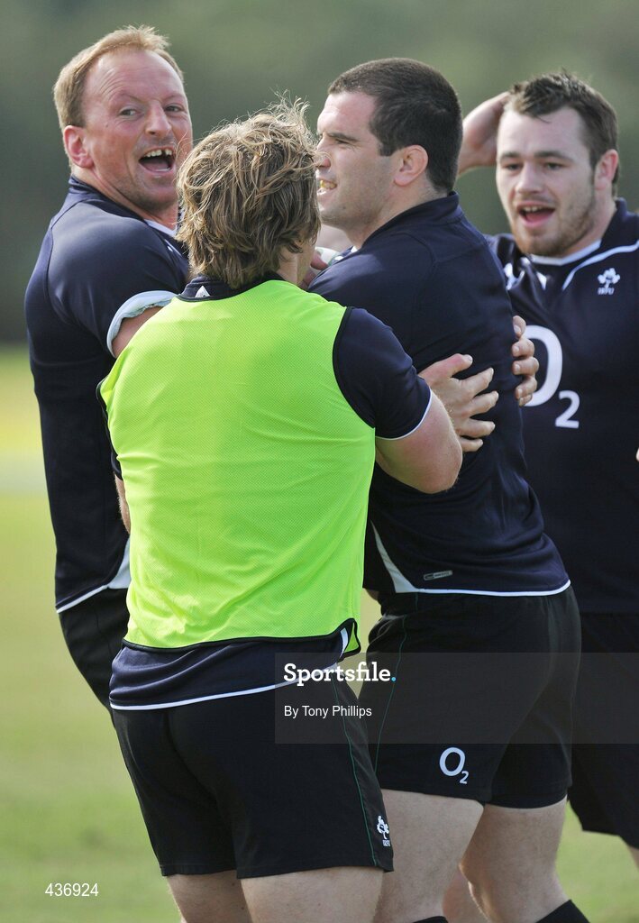 24 June 2010; Ireland's Mick O'Driscoll, Shane Jennings and Cian Healy during squad training ahead of their game against Australia on Saturday 26 June. Ireland Rugby Squad Training, Anglican Grammar School, Brisbane, Australia. Picture credit: Tony Phillips / SPORTSFILE