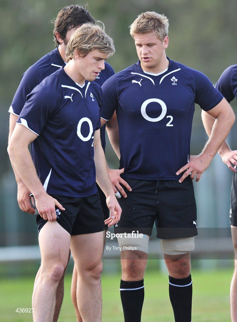 24 June 2010; Ireland's Andrew Trimble and Chris Henry during squad training ahead of their game against Australia on Saturday 26 June. Ireland Rugby Squad Training, Anglican Grammar School, Brisbane, Australia. Picture credit: Tony Phillips / SPORTSFILE