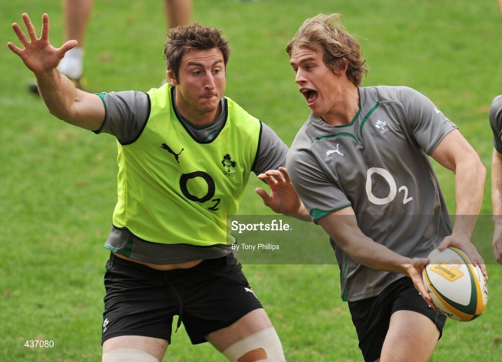 25 June 2010; Ireland's Ed O'Donoghue, Andrew Trimble and Gordon D'Arcy during squad training, Captain's Run,   ahead of their game against Australia on Saturday. Suncorp Stadium, Brisbane, Australia. Picture credit: Tony Phillips / SPORTSFILE