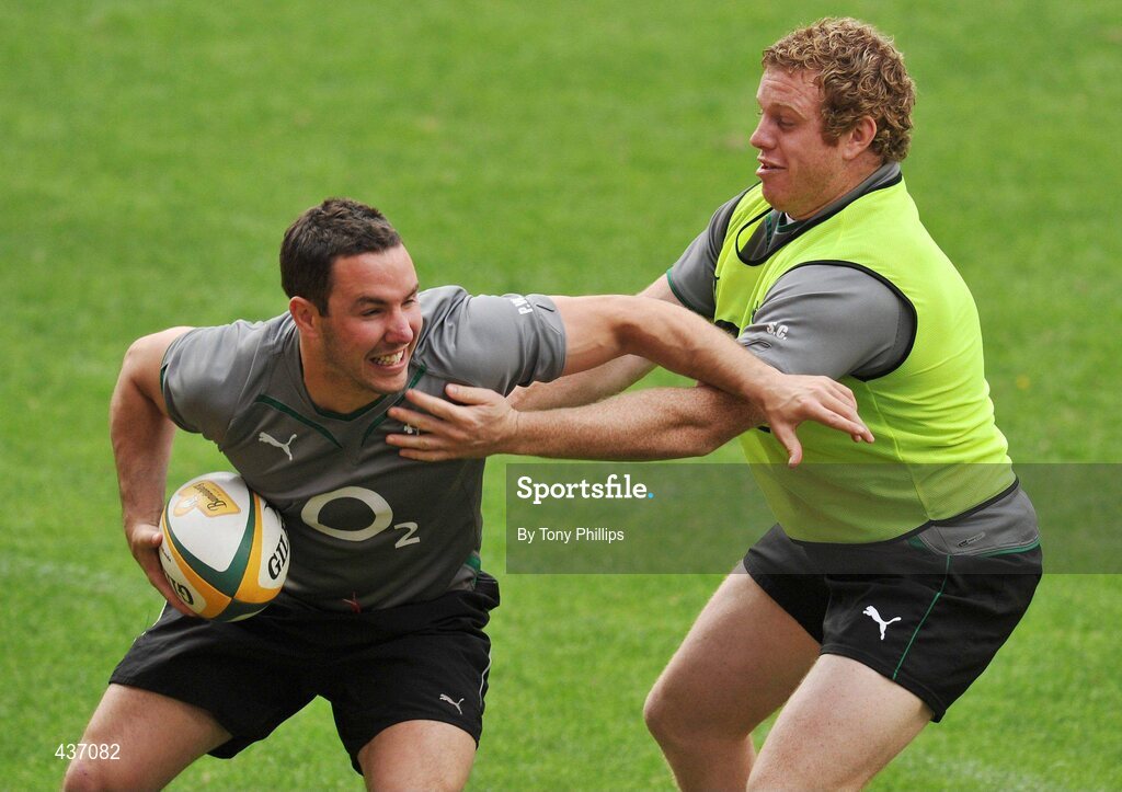 25 June 2010; Ireland's Paddy Wallace and Sean Cronin in action during the Captain's Run ahead of their game against Australia on Saturday. Suncorp Stadium, Brisbane, Australia. Picture credit: Tony Phillips / SPORTSFILE