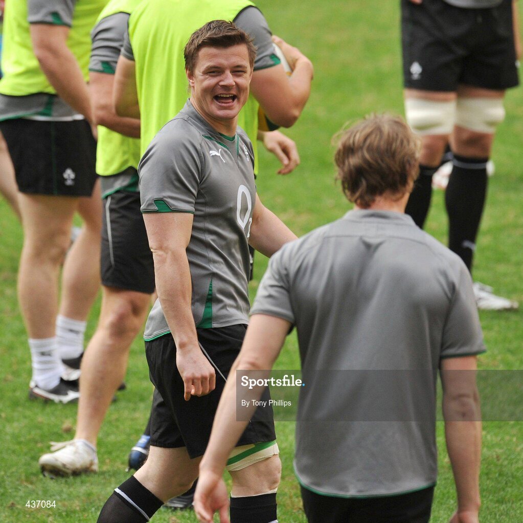 25 June 2010; Ireland's Brian O'Driscoll shares a joke during the Captain's Run ahead of their game against Australia on Saturday. Suncorp Stadium, Brisbane, Australia. Picture credit: Tony Phillips / SPORTSFILE