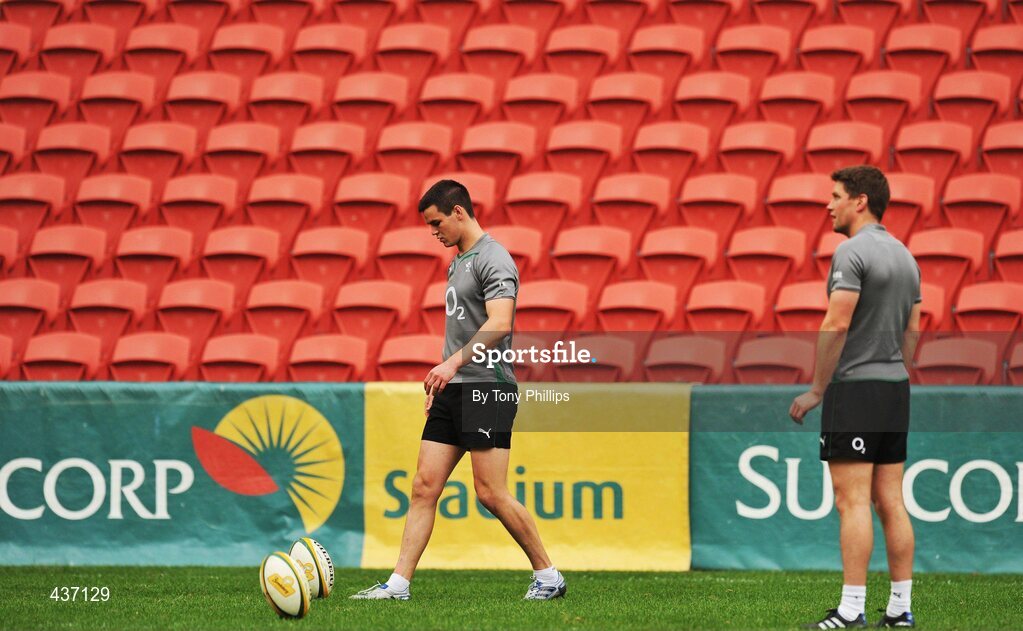 25 June 2010; Ireland's Jonathan Sexton, left, and Ronan O'Gara practice their kicking during the Captain's Run ahead of their game against Australia on Saturday. Suncorp Stadium, Brisbane, Australia. Picture credit: Tony Phillips / SPORTSFILE