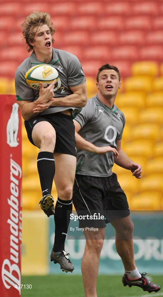 25 June 2010; Ireland's Andrew Trimble and Tommy Bowe in action during the Captain's Run ahead of their game against Australia on Saturday. Suncorp Stadium, Brisbane, Australia. Picture credit: Tony Phillips / SPORTSFILE