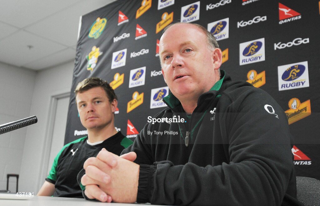 25 June 2010; Ireland head coach Declan Kidney and captain Brian O'Driscoll during a press conference ahead of their game against Australia on Saturday. Suncorp Stadium, Brisbane, Australia. Picture credit: Tony Phillips / SPORTSFILE