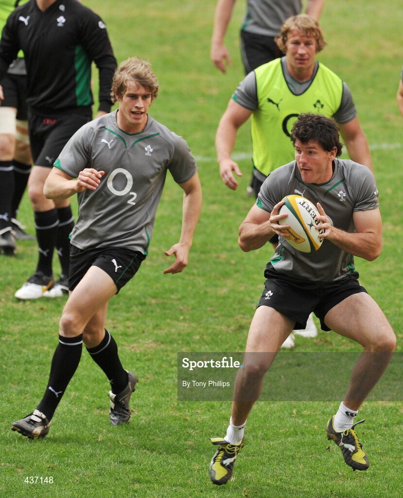 25 June 2010; Ireland's Shane Horgan and Andrew Trimble, left, in action during the Captain's Run ahead of their game against Australia on Saturday. Suncorp Stadium, Brisbane, Australia. Picture credit: Tony Phillips / SPORTSFILE