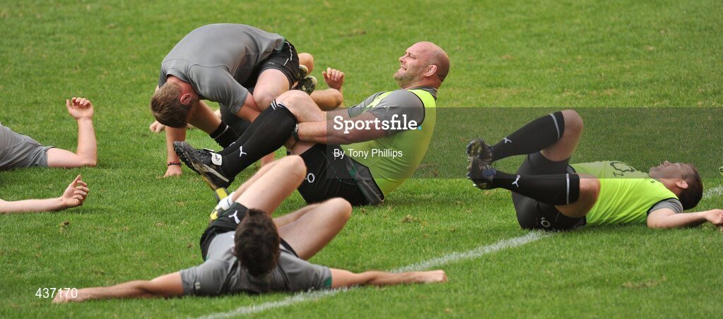 25 June 2010; Ireland's John Hayes, centre, and his team-mates do some stretches during the Captain's Run ahead of their game against Australia on Saturday. Suncorp Stadium, Brisbane, Australia. Picture credit: Tony Phillips / SPORTSFILE