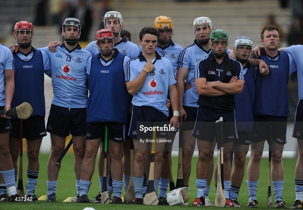 23 June 2010; The Dublin players stand for the national anthem. Bord Gais Energy Leinster GAA Hurling Under 21 Championship Semi-Final, Kilkenny v Dublin, Nowlan Park, Kilkenny. Picture credit: Brian Lawless / SPORTSFILE