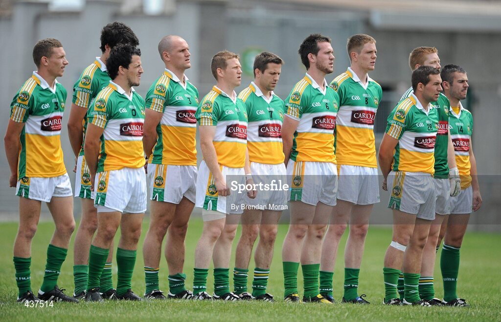 26 June 2010; The Offaly team stand for a minute's silence before the game in memory of the late Lieutenant General Dermot Earley. GAA Football All-Ireland Senior Championship Qualifier Round 1, Offaly v Clare, O'Connor Park, Tullamore, Co. Offaly. Picture credit: Brendan Moran / SPORTSFILE