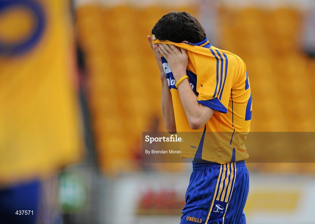 26 June 2010; A dejected Kevin Cahill, Clare, at the final whistle of extra time. GAA Football All-Ireland Senior Championship Qualifier Round 1, Offaly v Clare, O'Connor Park, Tullamore, Co. Offaly. Picture credit: Brendan Moran / SPORTSFILE