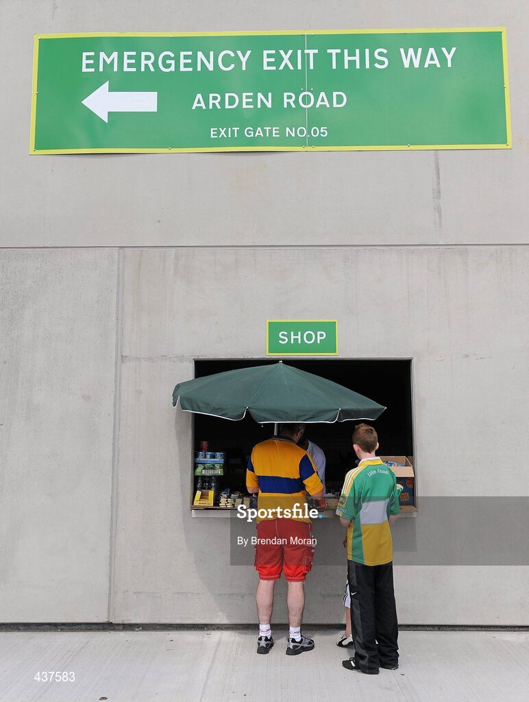 26 June 2010; Clare and Offaly supporters make purchases at the shop before the game. GAA Football All-Ireland Senior Championship Qualifier Round 1, Offaly v Clare, O'Connor Park, Tullamore, Co. Offaly. Picture credit: Brendan Moran / SPORTSFILE