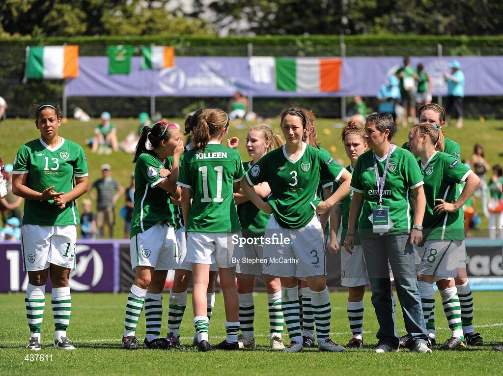 26 June 2010; Dejected  Republic of Ireland players after the game. UEFA Women's Under 17 Championship Final, Spain v Republic of Ireland, Colovray Sports Centre, Nyon, Switzerland. Picture credit: Stephen McCarthy / SPORTSFILE