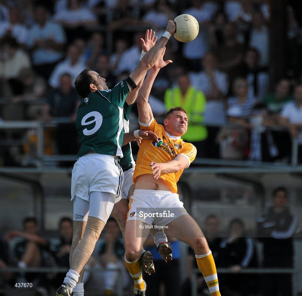 26 June 2010; Dermot Earley, Kildare, in action against Kevin McGourty, Antrim. GAA Football All-Ireland Senior Championship Qualifier Round 1, Kildare v Antrim, St Conleth's Park, Newbridge, Co. Kildare. Picture credit: Matt Browne / SPORTSFILE
