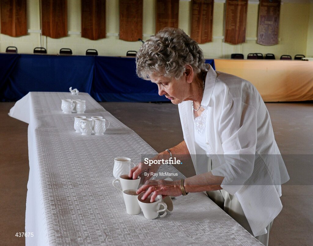 26 June 2010; Mrs Phil Donoghue, a member of the Mostrim GAA Club, sets out the cups for the half-time cup of tea. Mrs Donoghue has been looking after the 'Cistin' for the past twenty seven years at the Longford head quarters. GAA Football All-Ireland Senior Championship Qualifier Round 1, Longford v Mayo, Pearse Park, Longford. Picture credit: Ray McManus / SPORTSFILE