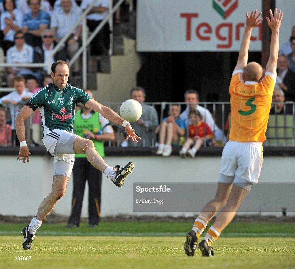 26 June 2010; Dermot Earley, Kildare, in action against Anthony Healy, Antrim. GAA Football All-Ireland Senior Championship Qualifier Round 1, Kildare v Antrim, St Conleth's Park, Newbridge, Co. Kildare. Picture credit: Barry Cregg / SPORTSFILE