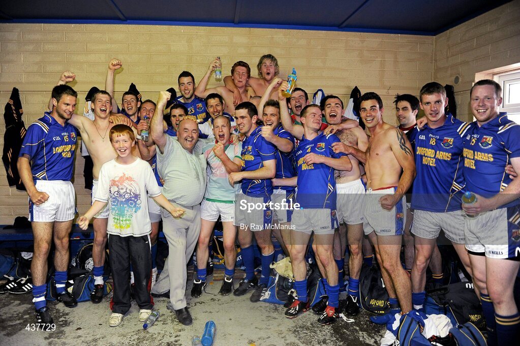 26 June 2010; The Longford County Chairman Pat Cahill and members of the squad celebrate after the game. GAA Football All-Ireland Senior Championship Qualifier Round 1, Longford v Mayo, Pearse Park, Longford. Picture credit: Ray McManus / SPORTSFILE