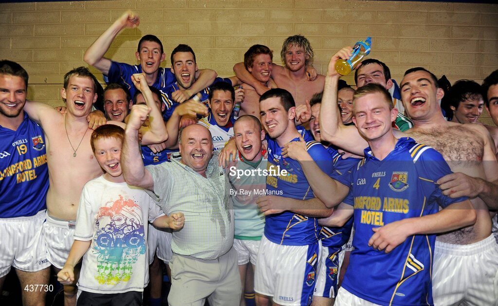 26 June 2010; The Longford County Chairman Pat Cahill and members of the squad celebrate after the game. GAA Football All-Ireland Senior Championship Qualifier Round 1, Longford v Mayo, Pearse Park, Longford. Picture credit: Ray McManus / SPORTSFILE