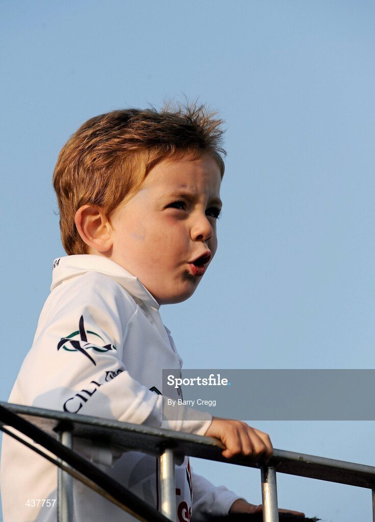 26 June 2010; Ben O' Keeffe, 4, from Athy, Co. Kildare, watches the game. GAA Football All-Ireland Senior Championship Qualifier Round 1, Kildare v Antrim, St Conleth's Park, Newbridge, Co. Kildare. Picture credit: Barry Cregg / SPORTSFILE