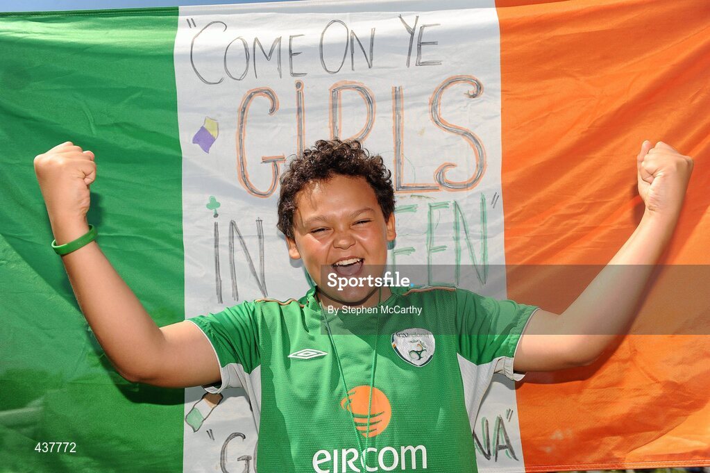 26 June 2010; Republic of Ireland supporter Connolly Jarrett, from Wexford, ahead of the game. UEFA Women's Under 17 Championship Final, Spain v Republic of Ireland, Colovray Sports Centre, Nyon, Switzerland. Picture credit: Stephen McCarthy / SPORTSFILE