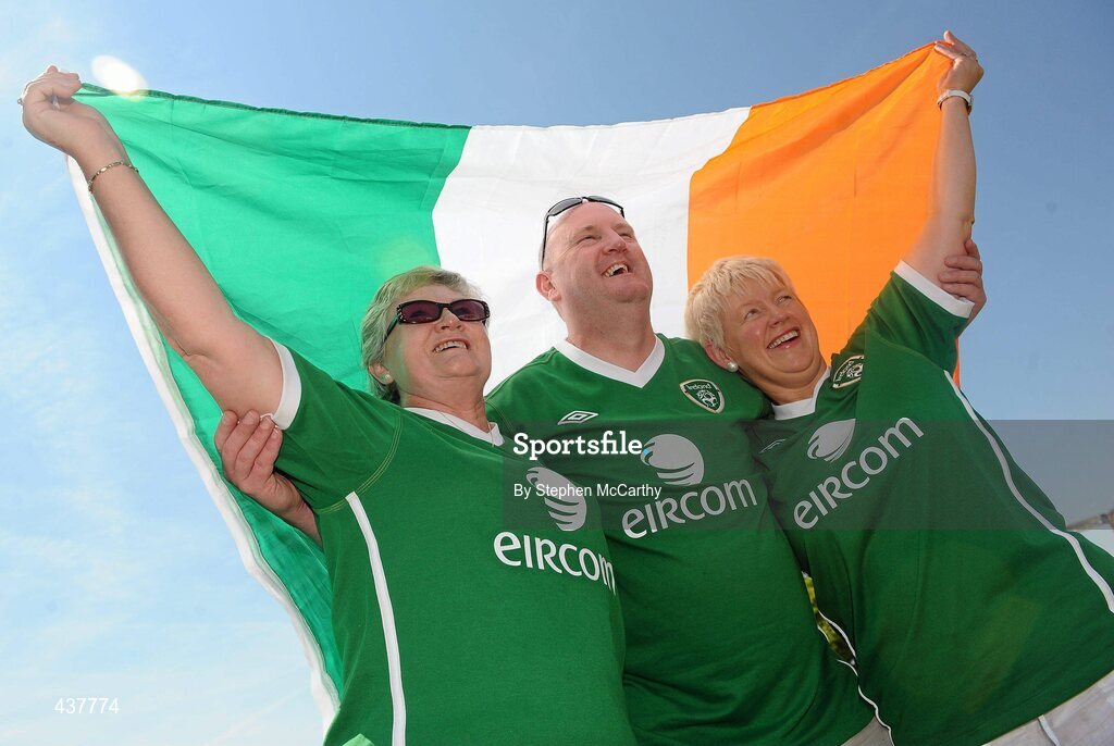 26 June 2010; Republic of Ireland supporters, from left, Mary, Austin and Tina Gleeson, from Waterford, ahead of the game. UEFA Women's Under 17 Championship Final, Spain v Republic of Ireland, Colovray Sports Centre, Nyon, Switzerland. Picture credit: Stephen McCarthy / SPORTSFILE