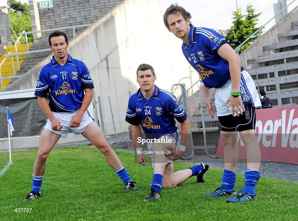 26 June 2010; Second half subs Martin Cahill, Mark McKeever and Sean Johnston, right, warming up on the sideline before taking to the field. GAA Football All-Ireland Senior Championship Qualifier Round 1, Cavan v Wicklow, Kingspan Breffni Park, Cavan. Picture credit: Oliver McVeigh / SPORTSFILE