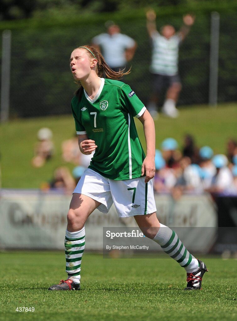 26 June 2010; Aileen Gilroy, Republic of Ireland, reacts to a missed chance during the second half. UEFA Women's Under 17 Championship Final, Spain v Republic of Ireland, Colovray Sports Centre, Nyon, Switzerland. Picture credit: Stephen McCarthy / SPORTSFILE