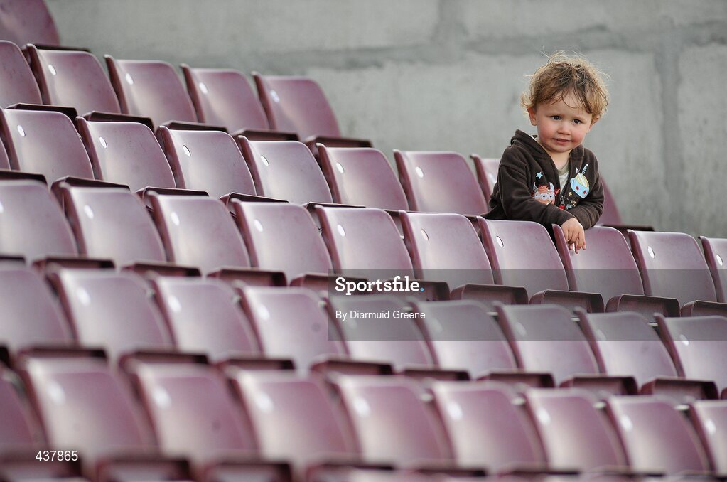 27 June 2010; 2-year-old Conor Conole, from Kinvarra, Co. Galway, watches on during the game from a quiet section of the stand. Connacht GAA Football Senior Championship Semi-Final, Galway v Sligo, Pearse Stadium, Galway. Picture credit: Diarmuid Greene / SPORTSFILE