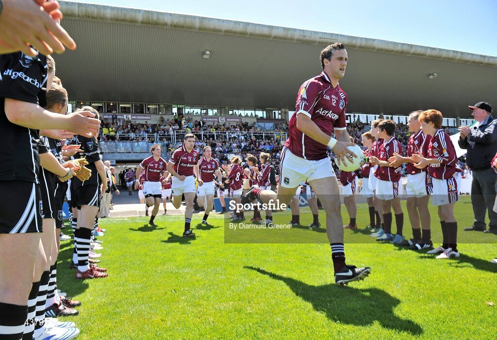 27 June 2010; Galway captain Joe Bergin leads his team out onto the pitch for the start of the game. Connacht GAA Football Senior Championship Semi-Final, Galway v Sligo, Pearse Stadium, Galway. Picture credit: Diarmuid Greene / SPORTSFILE