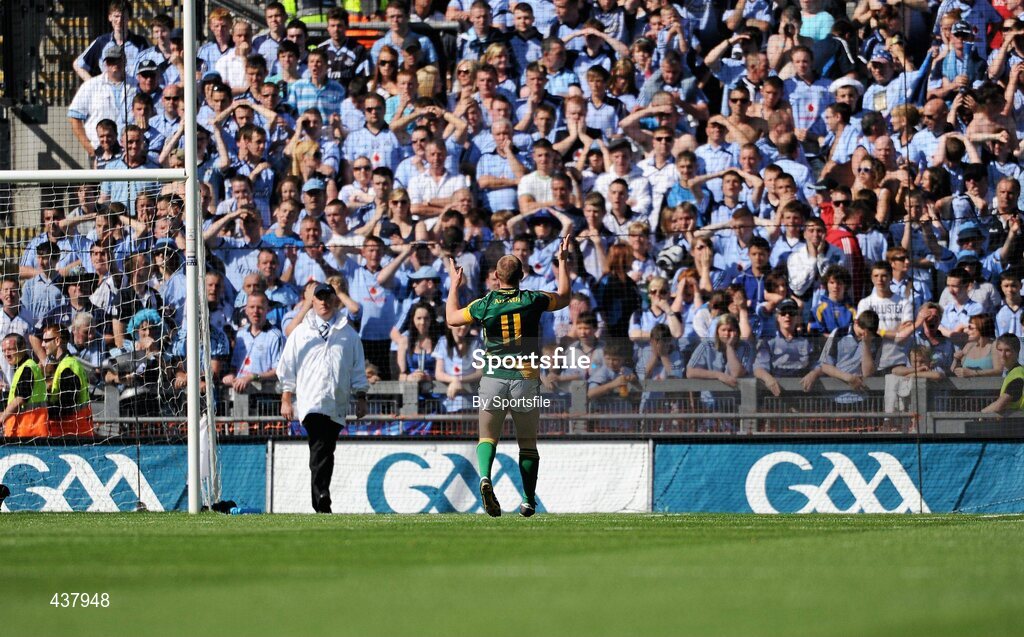 27 June 2010; Joe Sheridan, Meath, celebrates towards Hill 16 after scoring his side's fourth goal. Leinster GAA Football Senior Championship Semi-Final, Meath v Dublin, Croke Park, Dublin. Photo by Sportsfile