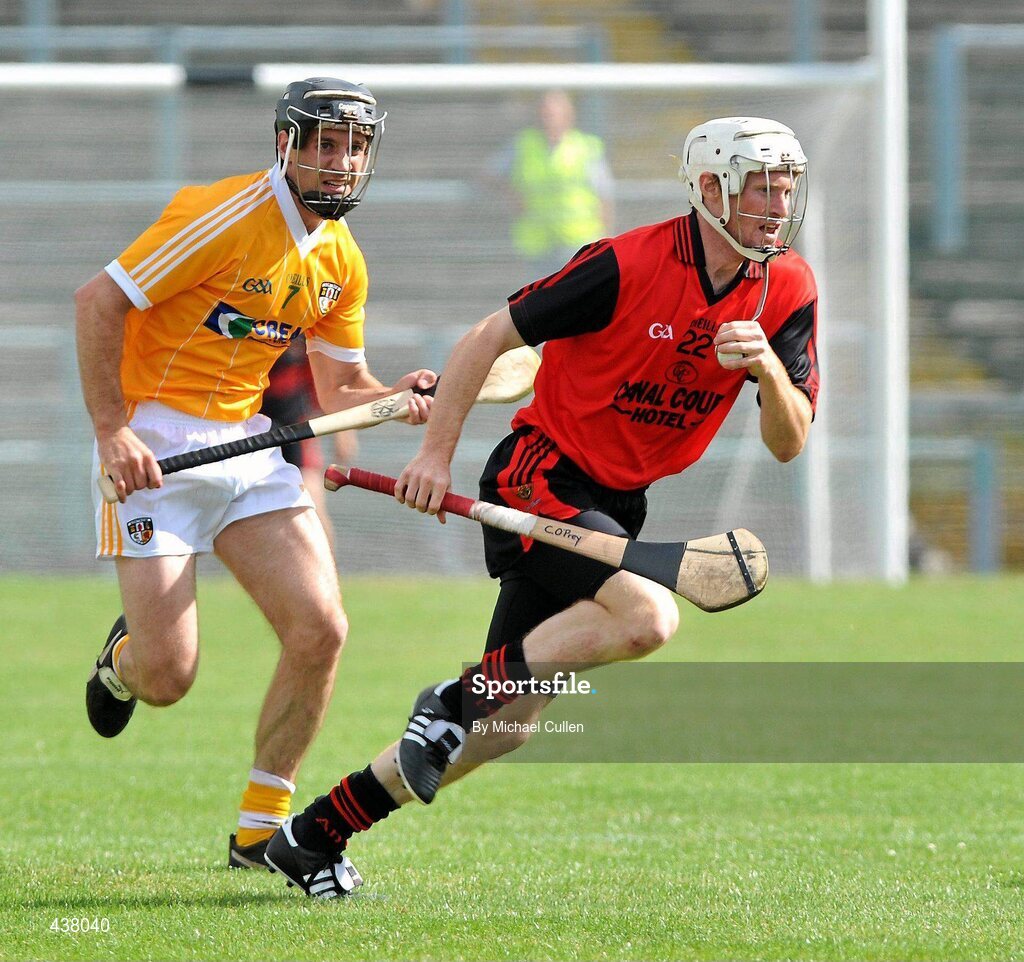27 June 2010; Ciaran Herron, Antrim, in action against Connor O'Prey, Down. Ulster GAA Hurling Senior Championship Final, Antrim v Down, Casement Park, Belfast. Picture credit: Michael Cullen / SPORTSFILE
