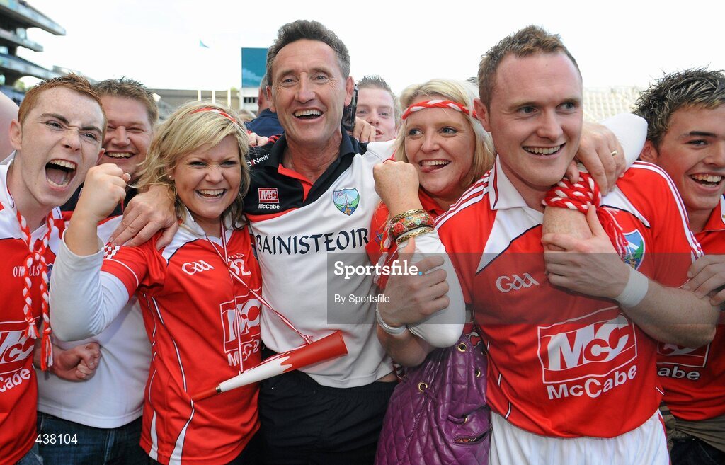 27 June 2010; Louth manager Peter Fitzpatrick celebrates with his daughters Grace, left, and Daramay, and son Stephen Fitzpatrick, right, at the end of the game. Leinster GAA Football Senior Championship Semi-Final, Westmeath v Louth, Croke Park, Dublin. Photo by Sportsfile