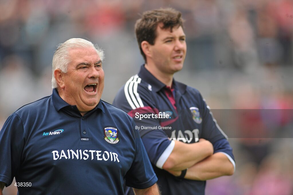 27 June 2010; Galway manager Joe Kernan, left, alongside selector Sean O Domhnaill during the game. Connacht GAA Football Senior Championship Semi-Final, Galway v Sligo, Pearse Stadium, Galway. Picture credit: Diarmuid Greene / SPORTSFILE