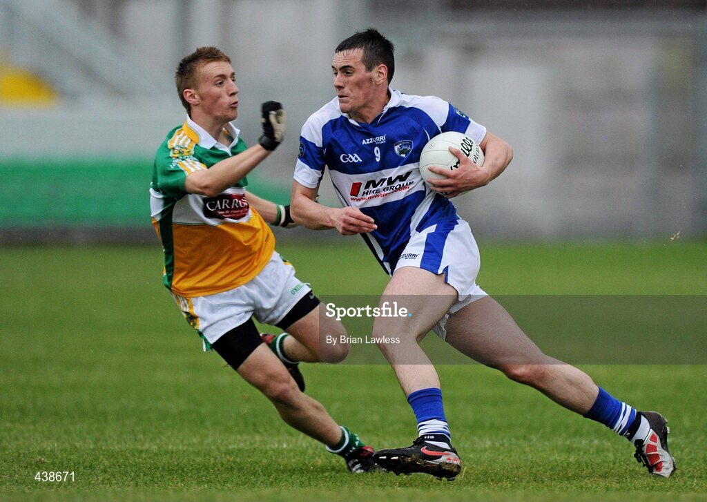 30 June 2010; Liam Kearney, Laois, in action against Conor Lowry, Offaly. ESB Leinster GAA Football Minor Championship Semi-Final, Offaly v Laois, O'Connor Park, Tullamore, Co. Offaly. Picture credit: Brian Lawless / SPORTSFILE