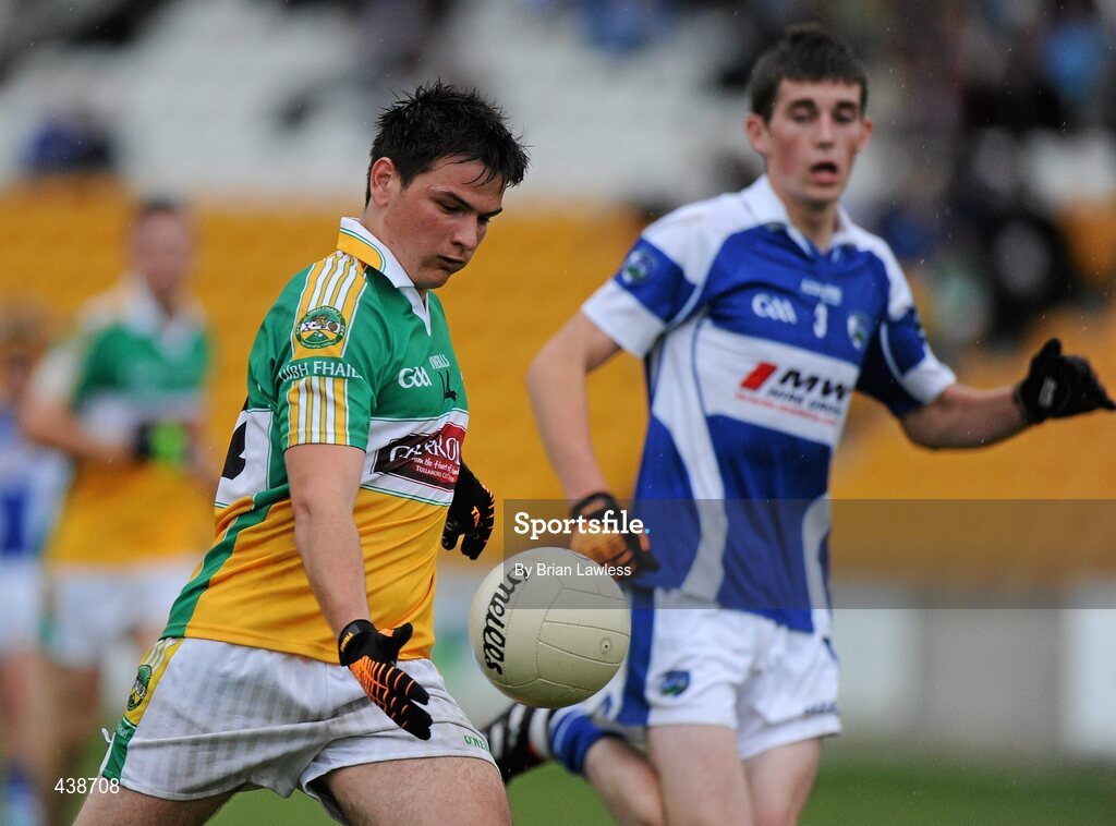 30 June 2010; Barry Cushen, Offaly, in action against Keith Bracken, Laois. ESB Leinster GAA Football Minor Championship Semi-Final, Offaly v Laois, O'Connor Park, Tullamore, Co. Offaly. Picture credit: Brian Lawless / SPORTSFILE