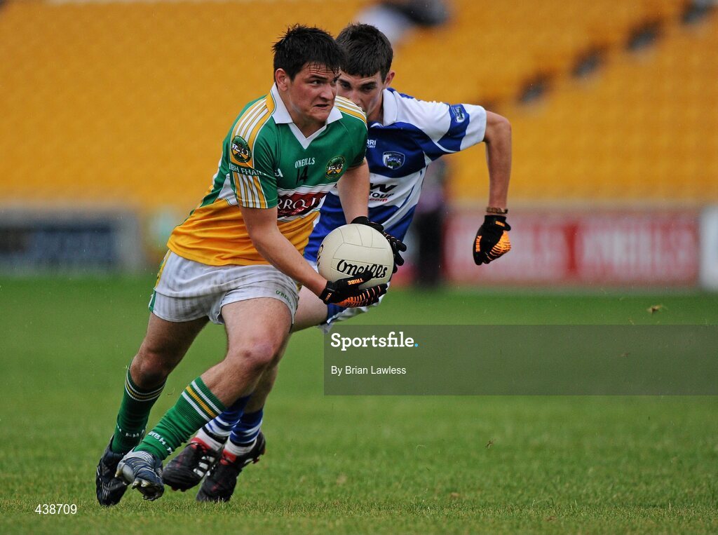 30 June 2010; Barry Cushen, Offaly, in action against Keith Bracken, Laois. ESB Leinster GAA Football Minor Championship Semi-Final, Offaly v Laois, O'Connor Park, Tullamore, Co. Offaly. Picture credit: Brian Lawless / SPORTSFILE