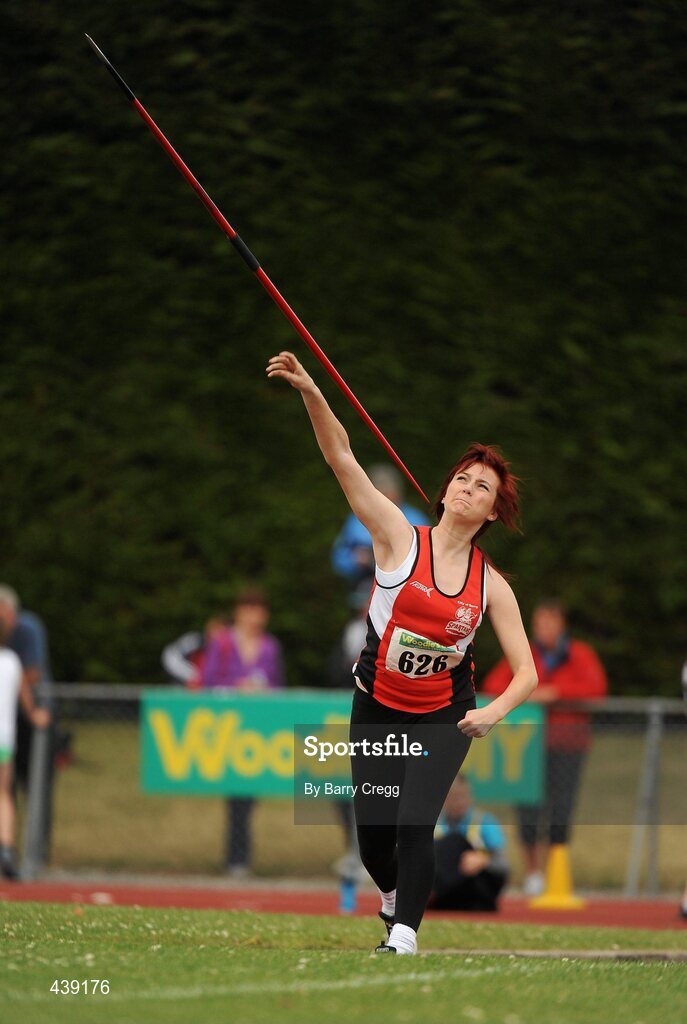 3 July 2010; Natasha Deane, City of Derry, in action, in the U-16 Girl's Javelin, during the Woodie's DIY AAI Juvenile Track & Field Championships. Tullamore Harriers Stadium, Tullamore, Co. Offaly. Picture credit: Barry Cregg / SPORTSFILE