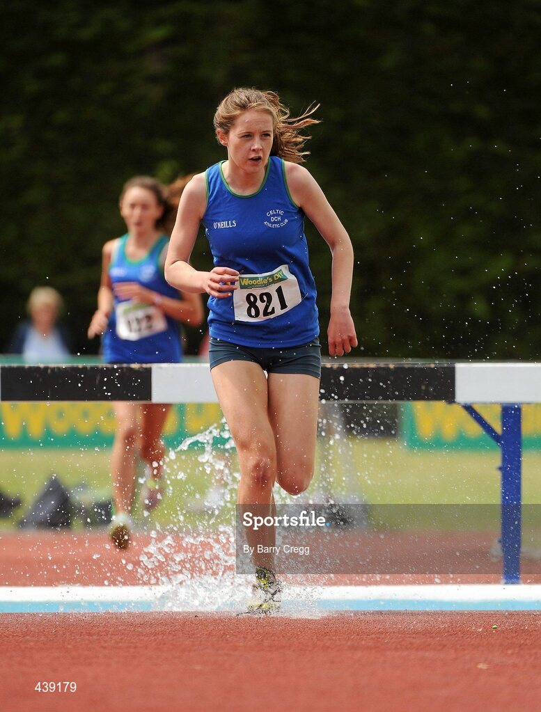 3 July 2010; Siobhan McGinley, Celtic DCH, in action in the U-17 Girl's 1200m Steeplechase, during the Woodie's DIY AAI Juvenile Track & Field Championships. Tullamore Harriers Stadium, Tullamore, Co. Offaly. Picture credit: Barry Cregg / SPORTSFILE