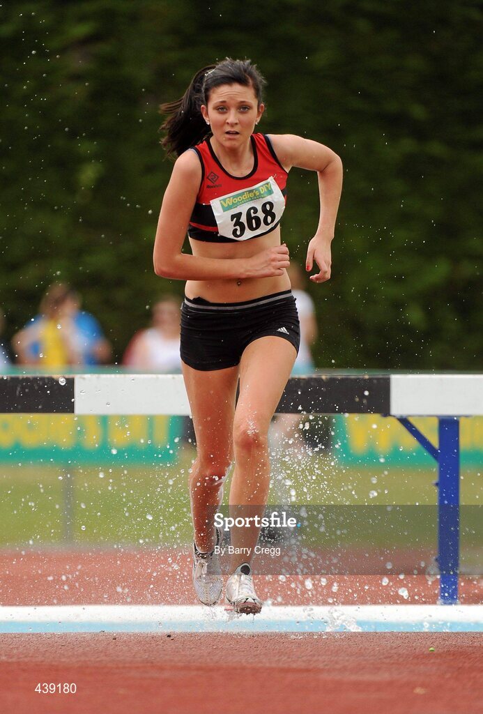 3 July 2010; Dara Broe, Inbhear Dee, in action in the U-19 Girl's Steeplechase, during the Woodie's DIY AAI Juvenile Track & Field Championships. Tullamore Harriers Stadium, Tullamore, Co. Offaly. Picture credit: Barry Cregg / SPORTSFILE