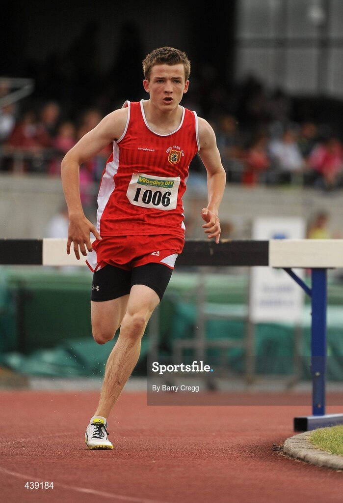 3 July 2010; Aidan Kearney, Ennis Track, in action in the U-18 Boy's 2000m Steeplechase, during the Woodie's DIY AAI Juvenile Track & Field Championships. Tullamore Harriers Stadium, Tullamore, Co. Offaly. Picture credit: Barry Cregg / SPORTSFILE