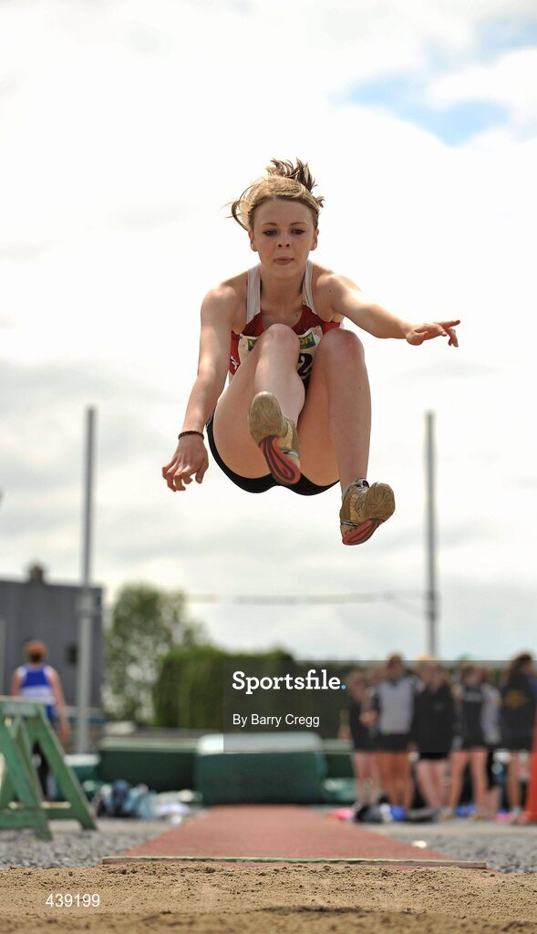 3 July 2010; Bronwyn Keogh, Fingallians, Co.Dublin, in action in the U-15 Girls Long Jump, during the Woodie's DIY AAI Juvenile Track & Field Championships. Tullamore Harriers Stadium, Tullamore, Co. Offaly. Picture credit: Barry Cregg / SPORTSFILE