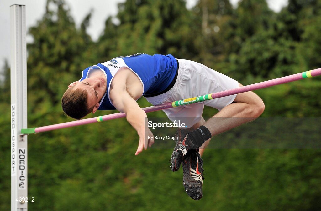 3 July 2010; Michael Owen Kilduff, Claremorris, Co. Mayo, in action in the U-17 Boy's High Jump, during the Woodie's DIY AAI Juvenile Track & Field Championships. Tullamore Harriers Stadium, Tullamore, Co. Offaly. Picture credit: Barry Cregg / SPORTSFILE