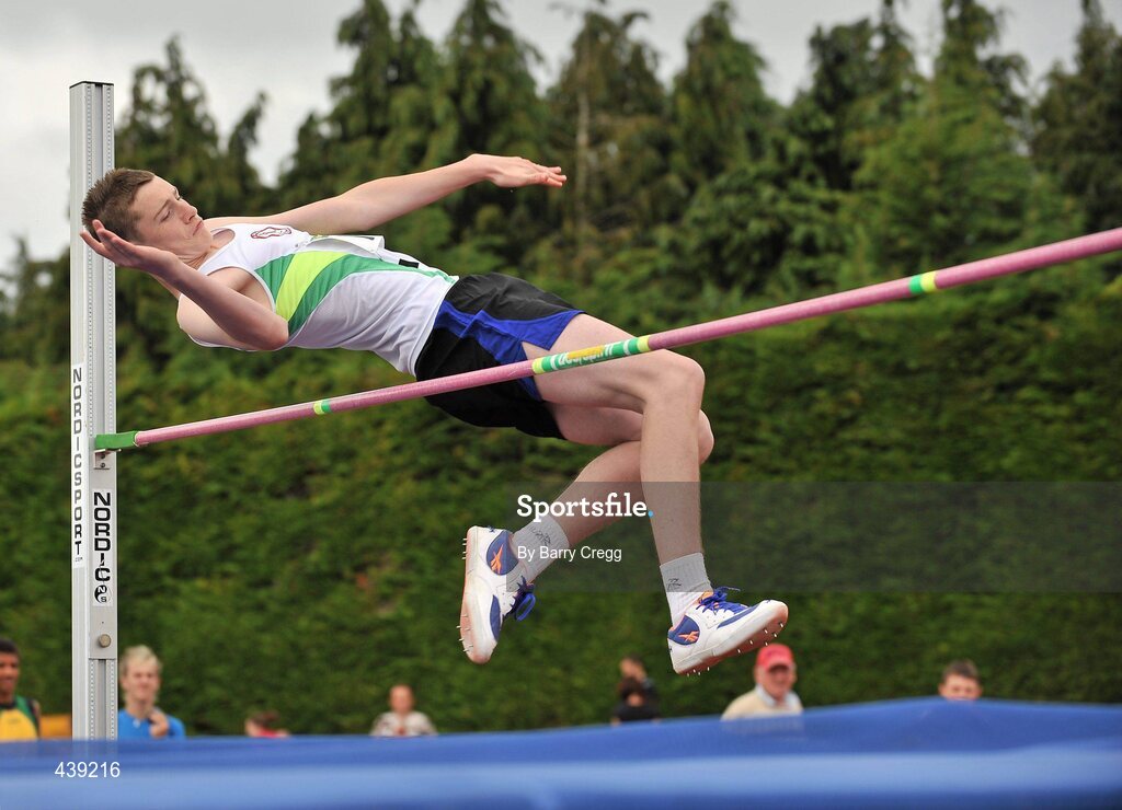 3 July 2010; Luke Allen, St. Coca's, in action in the U-17 Boy's High Jump, during the Woodie's DIY AAI Juvenile Track & Field Championships. Tullamore Harriers Stadium, Tullamore, Co. Offaly. Picture credit: Barry Cregg / SPORTSFILE